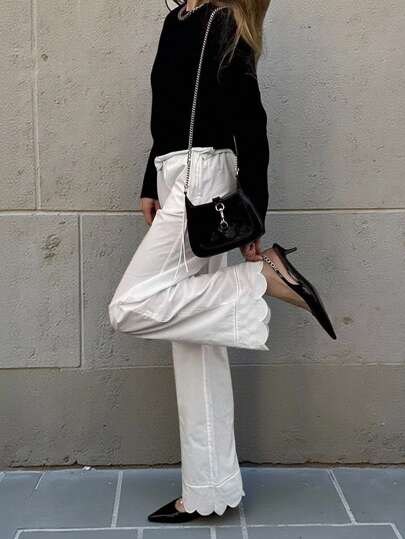 Pariaura Women's French Street Style White Casual Lace Patchwork Flared Hem Straight Long Skirt Fall Cloth For Women