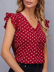SHEIN Clasi Polka Dot Ruffle Trim Blouse