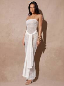 Silquee Transparentes bandeau-Kleid in Unifarbe für Damen - Beige - Übersicht 8