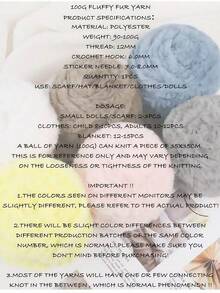 1 件 100 克钩针纱线羊毛纱线粗羊毛仿貂毛花式纱线粗羊毛手工编织纱线柔软纱线 DIY 钩针编织纱线适用于衣服、帽子、围巾、毛毯舒适蓬松毛皮纱线、毛绒纱线手工钩针爱好者、母亲节礼物、生日装饰