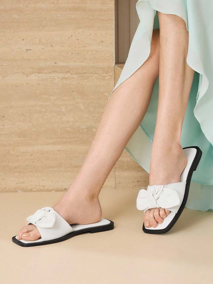 WOMEN'S CASUAL COMFORTABLE ANCHOR WHITE BOWKNOT FLAT SANDALS