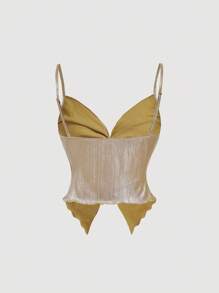 SHEIN MOD 女士时尚扭纹前开衩下摆吊带背心 - 金色 - 查看 2