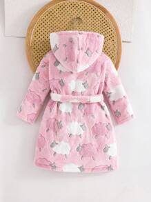 Cozy Pixies 少女心形图案保暖内衬连帽长袖系腰毛绒睡袍睡衣