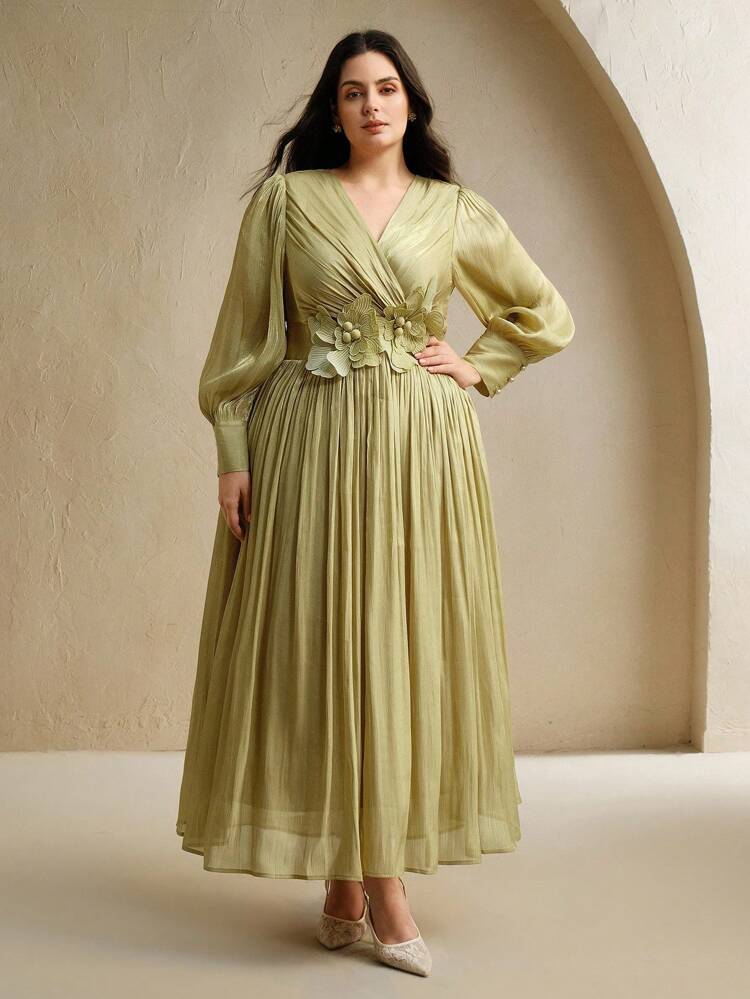 Damenkleid in Große Größen mit Taillenblume als Verzierung, elegantes und vielseitiges Abendkleid