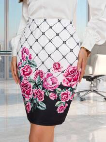 SHEIN Clasi High Waist Floral Print Bodycon Skirt - Multicolor - View 6