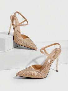 CUCCOO SZL Tacones altos de mujer con tacón alto, con strass en color albaricoque y adornos - Dorado - Ver 6