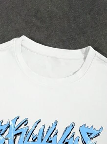 Manfinity ZONE917 Bộ 2 áo thun tay ngắn cổ tròn họa tiết chân dung và chữ cái thường ngày dành cho nam kèm quần ống loe, Bộ áo thun phong cách đường phố mùa hè kèm quần ống loe dành cho nam Y2K Bộ quần áo 2 món dành cho nam - Nhiều màu - Xem 4