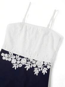 Ellevyn 女士优雅蕾丝拼布吊带背心连衣裙和开衫两件套，适合日常穿着和多种场合，秋季 - 藍白色 - 查看 8