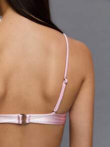TypaGal Bộ bikini dây mảnh thắt nút màu trơn dành cho nữ - Hồng - Xem 3