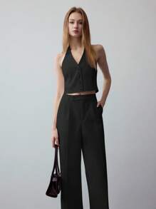 MOTF STUDIO 斜口袋西装裤 - 黑色 - 查看 4