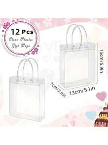 1/5/12 件透明 PVC 手提袋 - 可重复使用节日派对礼品袋，适用于万圣节、圣诞节、婚礼、生日 | 散装工艺礼品袋，带手柄 - 無色 - 查看 6