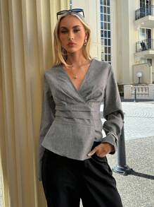 Siren Gaze Blusa casual da donna con colour in vita e B tinta unita - Grigio - Visualizzare 6