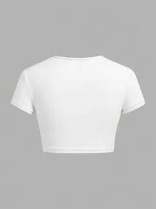 SHEIN BASICS Bộ 4 áo thun nữ cổ tròn tay ngắn màu trơn đơn giản ôm sát - Nhiều màu - Xem 5