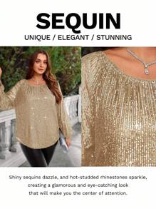 EMERY ROSE Blusa de talla grande para mujer con bordado de perlas navideñas