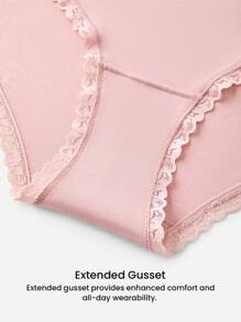 LUVLETTE Set de 3 chiloți simpli din bumbac, cu talie medie, cu dantelă și imprimeu floral din dantelă