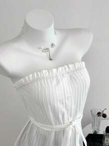 Elamini Débardeur casual féminin avec patchwork de tissu texturé et volants - Blanc - Voir 4