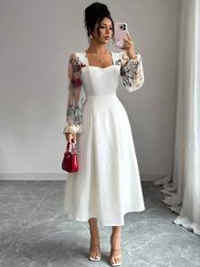 Elenzga White Lace Dress For Women, Suitable For Outings In Autumn - Beige - View 6