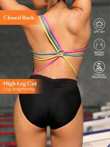 Swim Nautrix 1pc Women's Racerback Colorful Sports Top, UV Protection Fabric For Summer Swimwear Beach Vacation