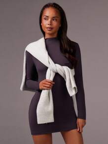 Athîral Women's Casual Backless Long Sleeve Bodycon Sports Dress - Purple - View 3