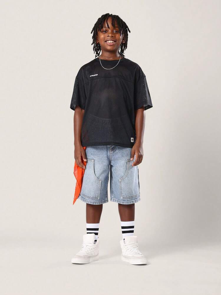 Mesh Training T Shirt With Brand Logo Text