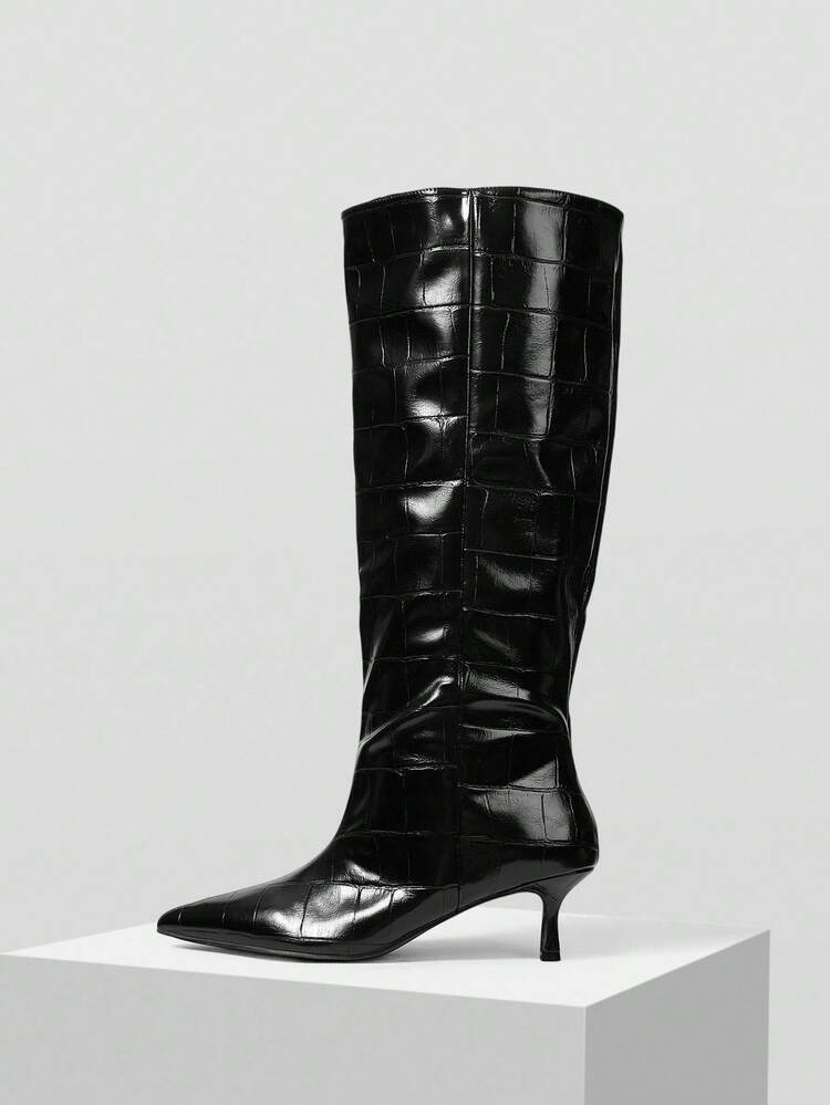 CROCODILE PATTERN THIGH HIGH KNEE-HIGH HIGH HEEL BOOTS FOR CHRISTMAS