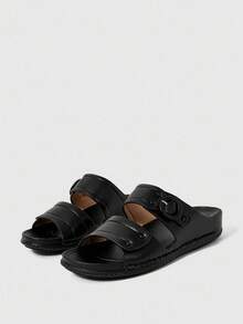 Sleekvia Cuccoo Women's Adjustable Buckle Design Casual Slide Sandals For Daily Wear - Black - View 2