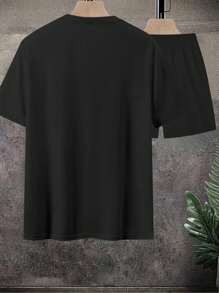 Manfinity Homme 男士休闲字母印花T恤和短裤套装，夏季