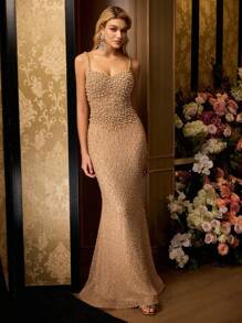 MOTF Soiréza FAUX PEARL BEADED MERMAID HEM EVENING GOWN - Khaki - View 5