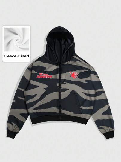 Street Life Camiseta de manga larga con capucha y cremallera con bolsillo estampado Cam