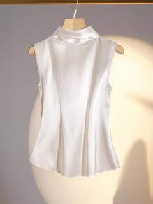 SHEIN Clasi Clasi 女士夏季优雅系带无袖衬衫 - 香檳色 - 查看 2