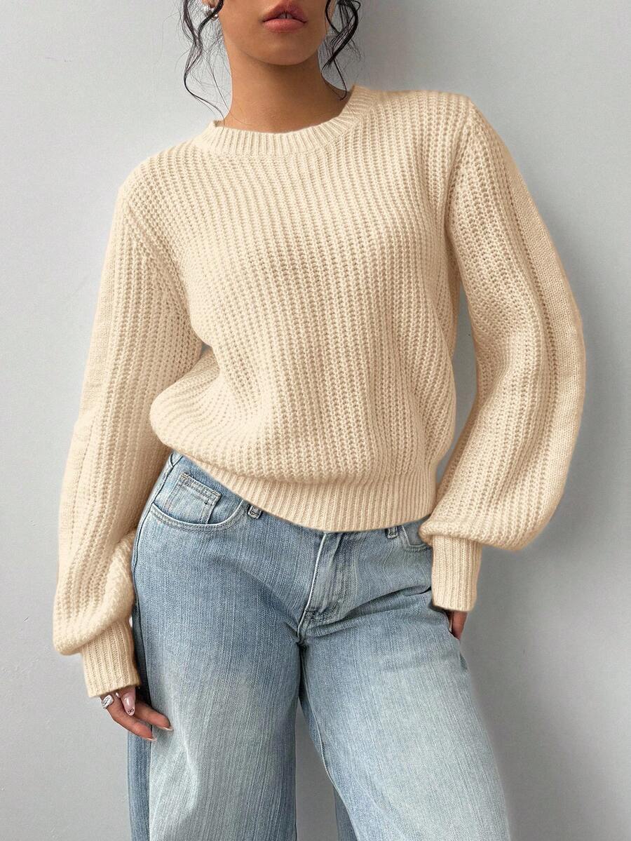 SHEIN BASICS 女士秋冬纯色圆领宽松休闲毛衣