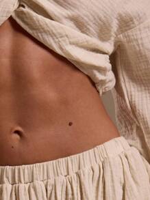 MUSERA V Plunge Ruched Front Top Elasticated Floaty Skirt Coord Summer Ibiza Fits Holiday Vacation Sexy Beach Romantic Elegant Occasion Birthday Boho - Beige - View 6