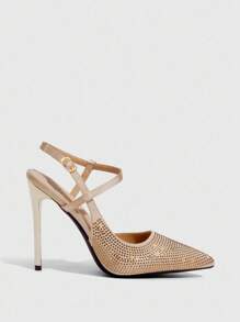 CUCCOO SZL Tacones altos de mujer con tacón alto, con strass en color albaricoque y adornos - Dorado - Ver 3