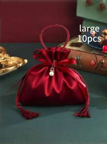 10 件/套婚礼糖果丝绸拉链袋，酒红色节日珍珠礼品袋，珠宝制作展示包装，完美的订婚纪念品，派对礼物，礼品袋，可重复使用