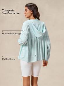 OutZeal Women UV Protection Flowy Ruffled Hem Hooded Sun-Proof Jacket Daily Casual - Baby Blue - View 2