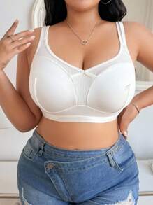 SHEIN Sujetador inalámbrico de malla transparente de la serie Casual de talla grande