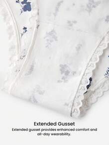 LUVLETTE 3-Pack Lace Trim Cotton Basic Mid-Rise Cheeky Women Underwear Panties Set- Floral Print Lace Trim - Multicolor - View 8