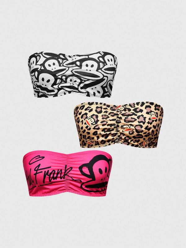 Paul Frank X ROMWE 3 sztuki/zestaw biustonosza z nadrukiem w panterkę i kreskówkowym wzorem