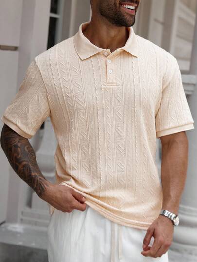 Manfinity Homme 大码男士纹理短袖休闲/商务 Polo 衫