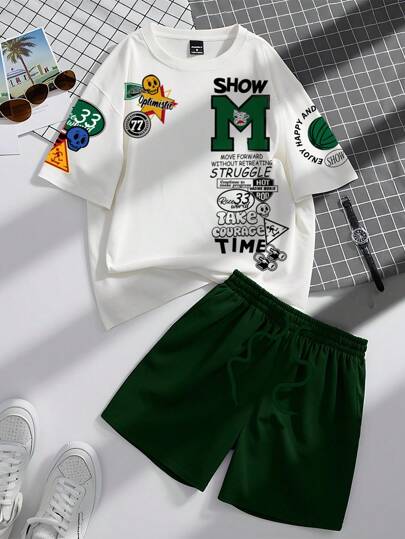 Claim Dot Men's Fitted Short Sleeve T-Shirt And Shorts Set, Casual And Fashionable Everyday Wear, Cozy Outfits