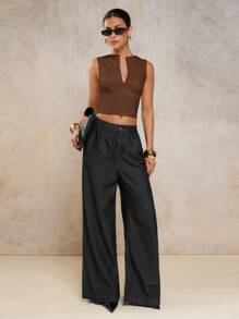 COSMINA Áo ba lỗ thời trang ôm sát cổ chữ V màu trơn dành cho nữ - Cà phê nâu - Xem 3