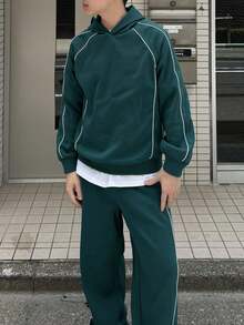 SHEIN 2pcs/Set Teen Boys' Casual Seam Decor Hoodie Sweatshirt And Sweatpants,Green Tracksuit For Autumn,Streetwear,Graduation,Back-To-School Fashionable - Green - View 2