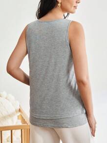 BloomMama Maternity Solid Color Round Neck Nursing Camisole Loungewear - Grey - View 3