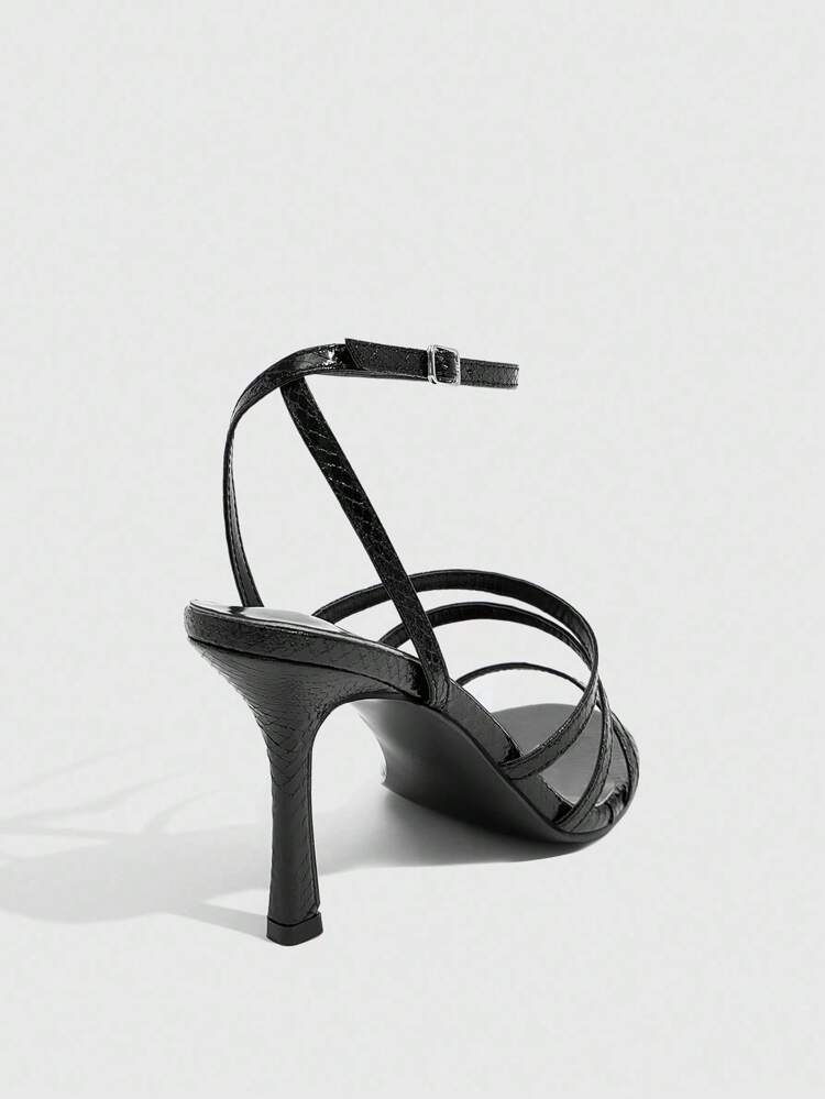 CUCCOO SZL Sandalias elegantes de tacón alto con puntera redonda, de moda y sexy, para fiesta en negro y delgado