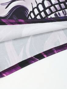 PAVTROS 嘻哈街头服饰 黑色字母印花 T 恤，落肩设计，骷髅图案细节 哥特衬衫 黑色和紫色图案 T 恤 神秘学男式 T 恤 男式黑色和紫色图案 T 恤 紫色街头服饰