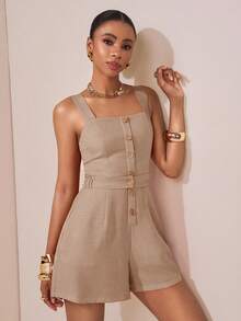 Zivah 2026 Summer New Music Festival, Easter, Mother's Day, Wedding Season, Attend Wedding, Birthday Party, Daily Casual, Basic Versatile, Leisure, Cruise Travel, Beach, Sunbathing, Viral , Street Style, Elegant, Commute, Business Casual, Bamboo Node, Linen, Drawstring, Button Front, Pockets, Brick Red Women Jumpsuit