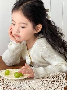 SHEIN Little Byeori 女童休闲3D立体花朵针织开衫，适合秋冬季穿着。 - 白色 - 查看 7