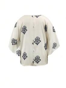 INAWLY Plus Size Casual Vacation Vintage Batwing Sleeve Printed Shirt - Apricot - View 2