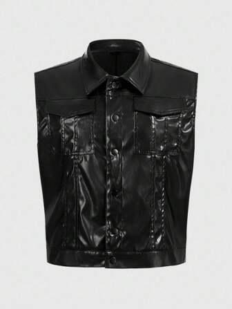 Grunge Punk Men's Fashionable Versatile Solid Color Cropped Vest