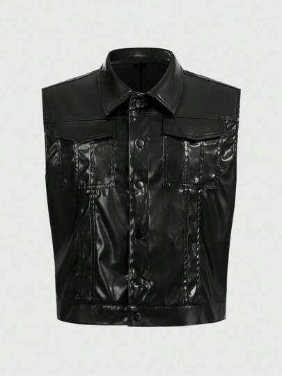 Grunge Punk Men's Fashionable Versatile Solid Color Cropped Vest